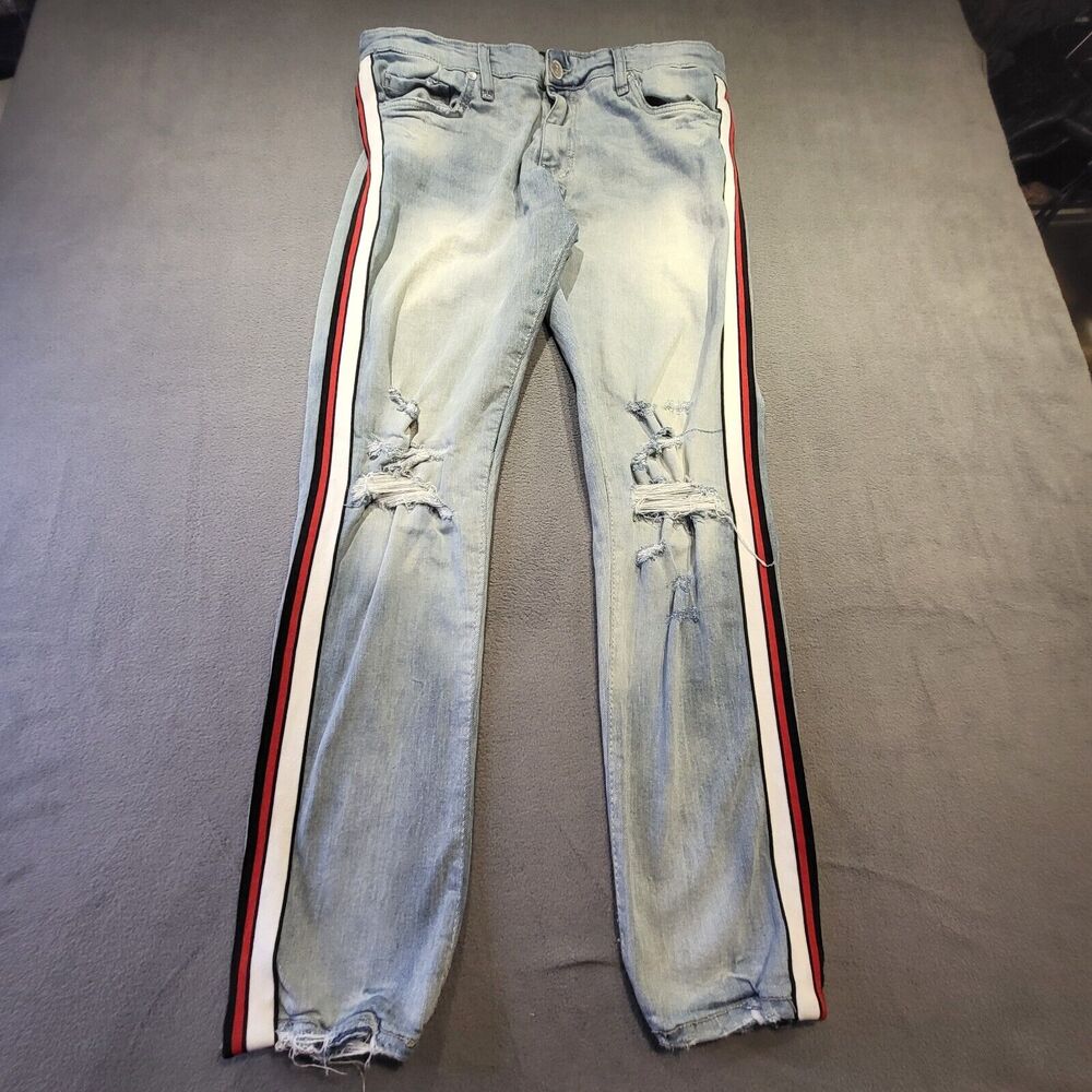 Jordan Craig Mens 35x30‎ Sean Fit Straight Leg Striped Jeans Distressed Denim